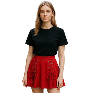 Hot Topic Lace Up Skater Skirt XS Red Mini A-Line Grunge Gothic Punk Academia